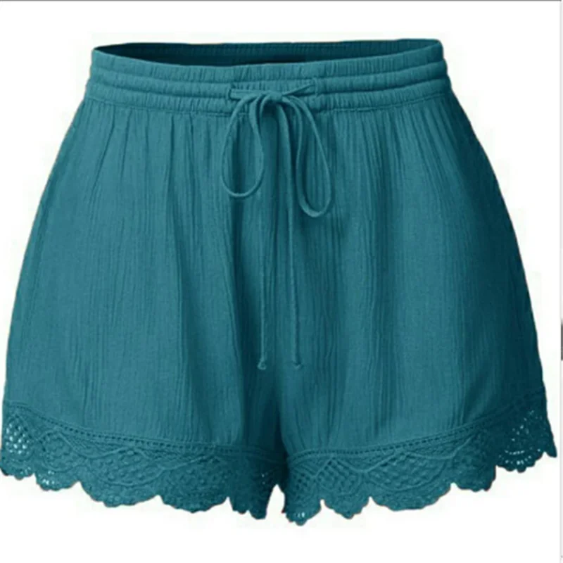 

Summer Pure Color Lace Tie Casual Shorts Pants Women