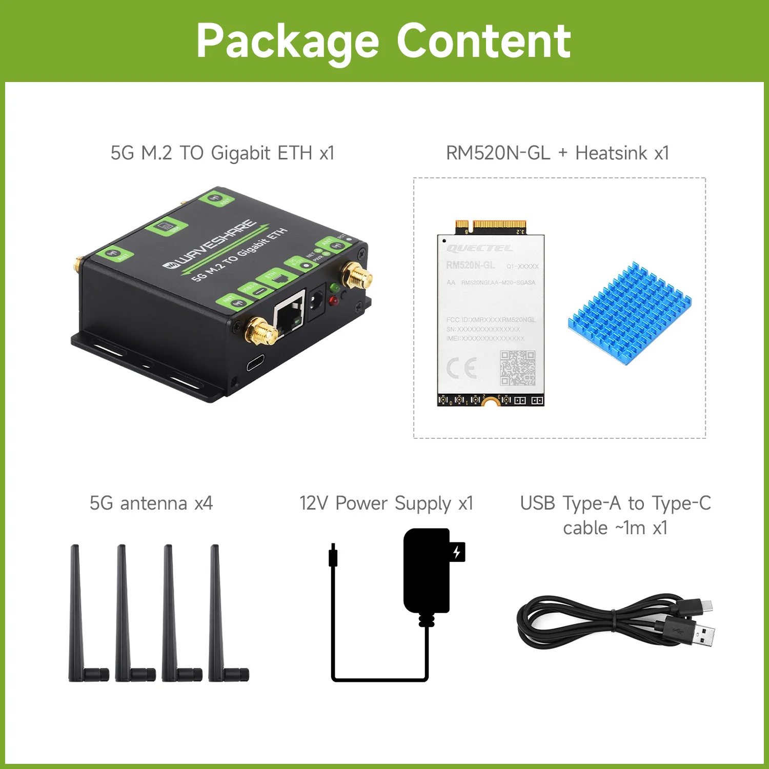 Waveshare-conversor Ethernet Gigabit 5g M.2 para Usb 3.1 Suporta Simcom Quectel Fibocom Mainstream Módulos M.2