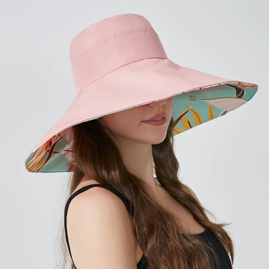 

Summer Large Brim Reversible Wear Fisherman's Hat Fashion Simple Printed Sun Shade Sunscreen Hat Female Tide