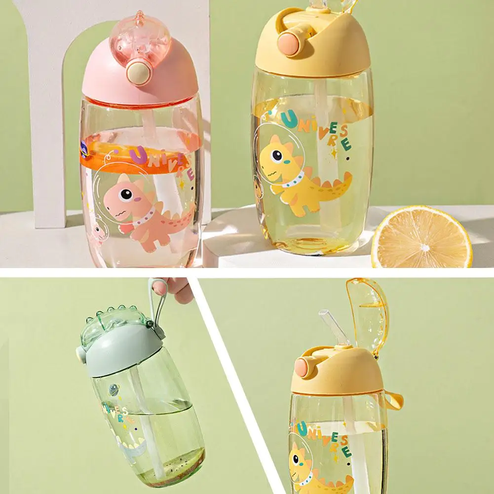 Children's Water Bottle School Portable Cartoon Dinosaur Sippy Cup Creative Feeding Cup Straws Lids 500ML