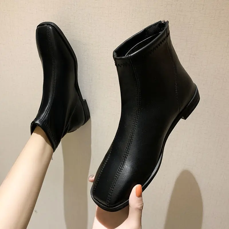 Booties Black Female Ankle Boots Flat Footwear Work Short Shoes