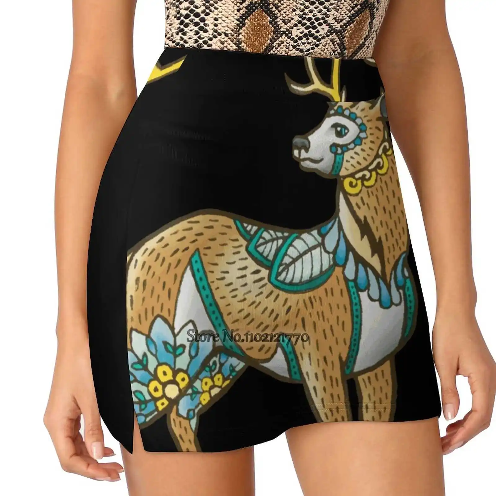 

Mandala Deer Women'S Summer Fake Two Piece Skirts Casual Sports Beach Skirt Girl Skorts Tattoo Tattoo Art Ink Hipster Geometric