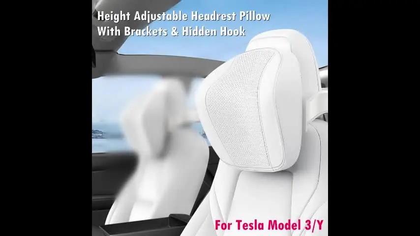 Cuscino Poggiatesta E Lombare In Alcantara Per Tesla Model 3 Highland - Set Di Supporto In Pelle Nappa, Morbido E Traspirante, Con Imbottitura Dupont Sorona (Bianco 1042) - 4
