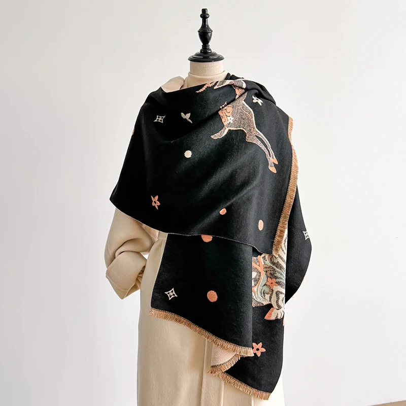 Fashion Faux Cashmere Winter Scarf For Women Vintage Pattern And Tassels Soft Warm Shawl Elegant Wrap Ideal For Winter Styling