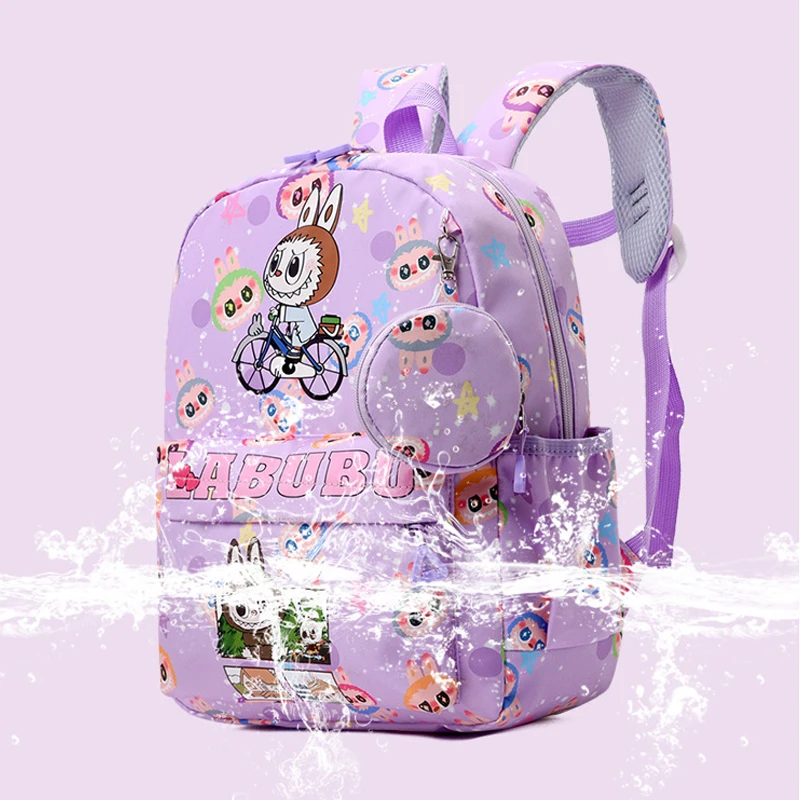 Anime Cartoon Labubu Backpack Kindergarten Backpack Large Class Labubu Printed Cute Reducing Burden Oxford Cloth Backpack 3