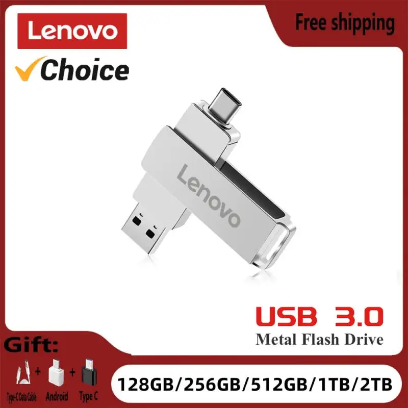 Lenovo 2Tb Usb 3.0 Flash Drives Otg Metal Real Capacity Memory Stick 1Tb Pen Drive Regalo Aziendale Creativo Silver Storage U Disk