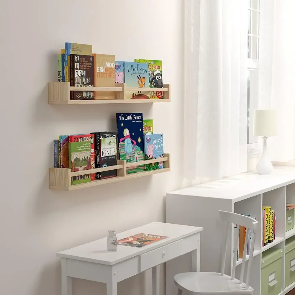 Wood Floating Book Shelves Wooden Shelves Classic Nursery for Wall Kids Room Bathroom Kitchen Decor