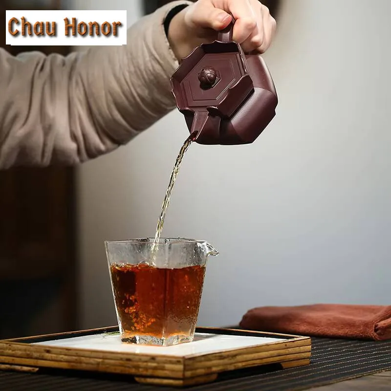 250ml Yixing Purple Clay Teapot Famous Artists Handmade Monk Hat Pot Deposit Raw Ore Purple Mud Kettle Chinese Zisha Tea Set
