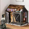 Dog Crate Furniture, Dog Kennels with Storage, Heavy Duty House Style Dog Pet Home with Two Doors Carpet and Bowls, Re 1