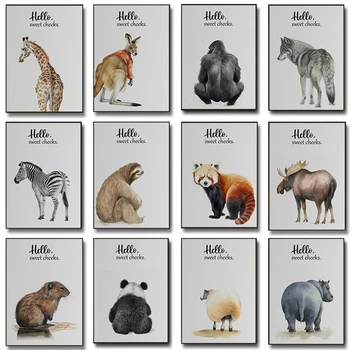 Animali Dì Ciao Poster artistico Pecora Panda rosso Gorilla Guance dolci Stampe Su tela Pittura Immagini murali del bagno Home Room Decor 1
