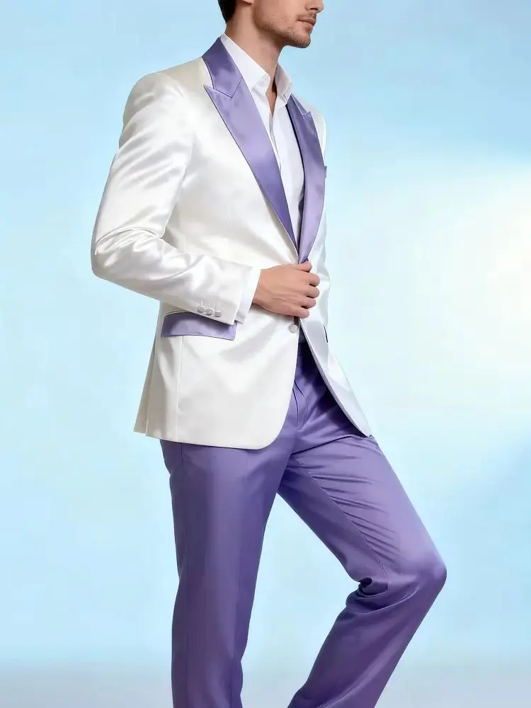 Formal Blazer Trousers 2Pcs Men Suits Set Groom Wedding Tuxedos Classic Slim Fit Groomsmen Wear Groom Party Prom Business Dress