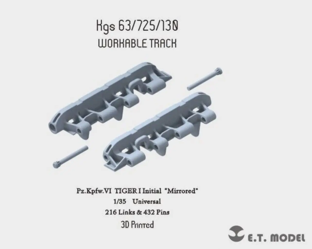 

ET Model P35-005 1/35 TIGER I Initial Workable Track "Mirrored" (3D Printed)
