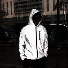 

Plus Size 4XL Men Spring Autumn full reflective Windbreaker waterproof Jacket male High street hip hop Loose Hooded Coats
