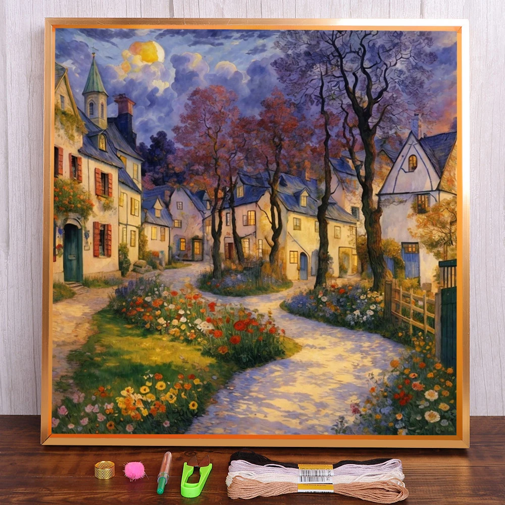 Scenery Town Street Printed Fabric Cross-Stitch Embroidery Patterns Knitting Hobby Sewing Handicraft Room Decor Sales