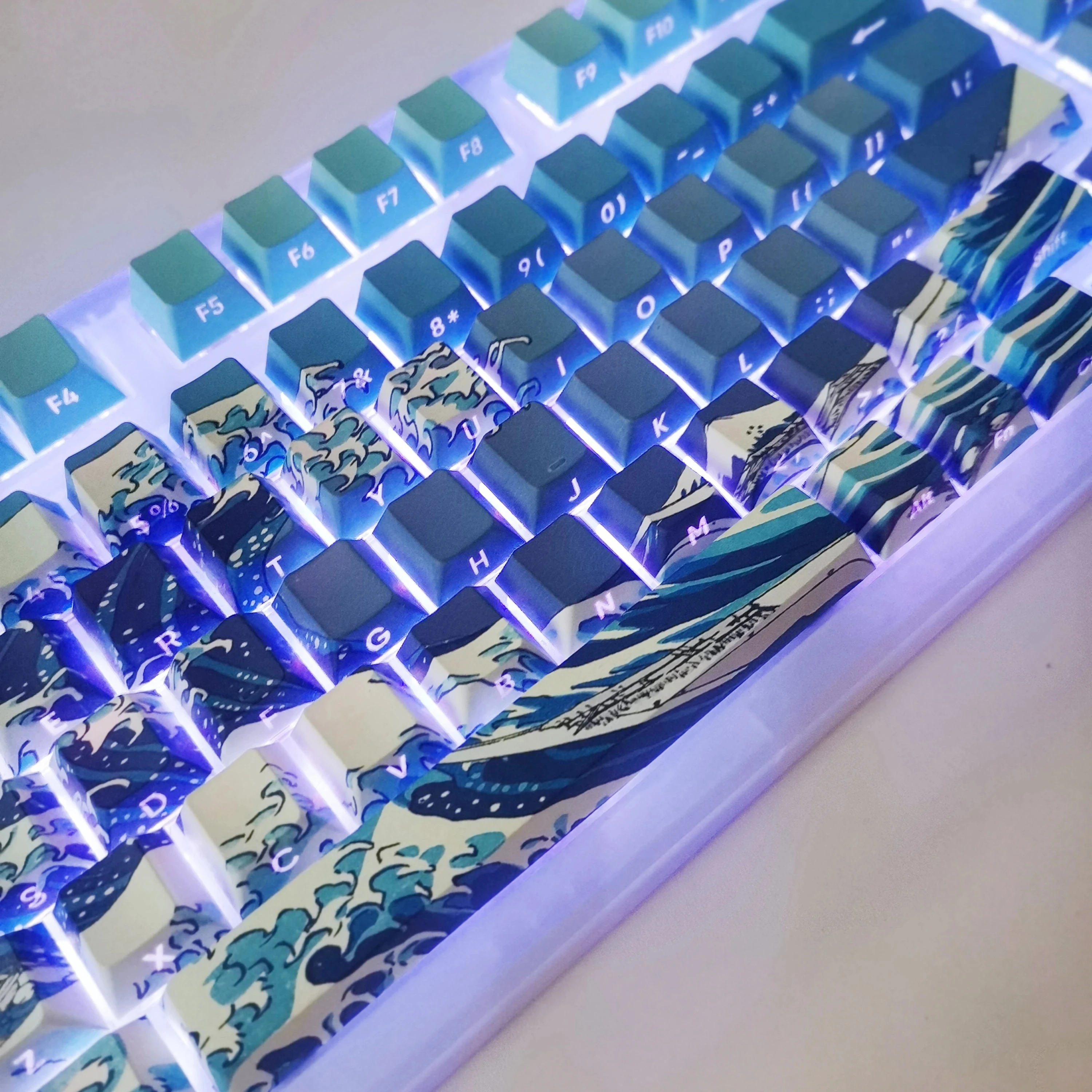 Keycap Translúcido para Teclado Mecânico de Jogos Ukiyoe Coral Sea a Grande Onda Off Kanagawa Perfil Cereja Pbt Dye-sub