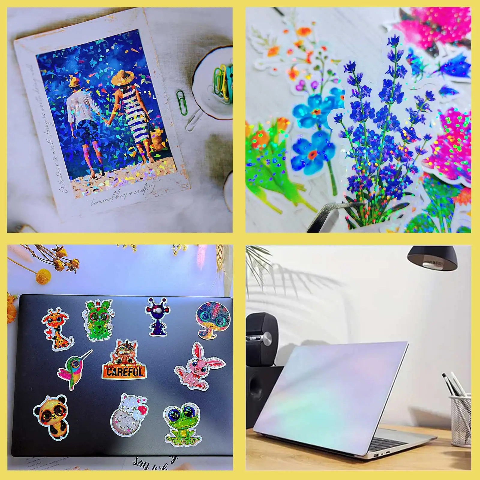 Mixed 20/40PCS A4 Holographic Clear Vinyl Self-Adhesive Waterproof Transparent Cold Laminating Film for Office & School Supplies - 4