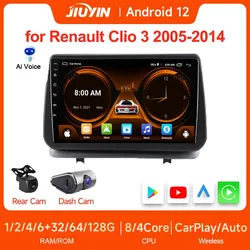 JIUYIN 9 Inch 2 DIN Android 12.0 Auto Carplay Car Stereo Radio 4G Central Multimedia Player GPS for Renault Clio 3 2005-2014