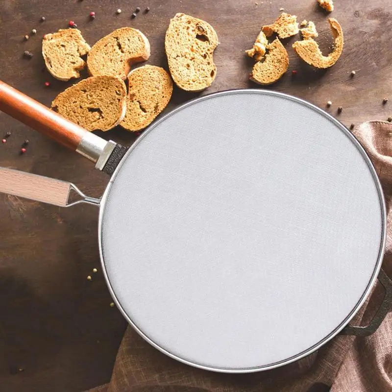 21cm/25cm/29cm/33cm Oil Splatter Screen Stainless Steel Fine Mesh Grease Splatter Guard with Wooden Handle for Frying Pan Tools