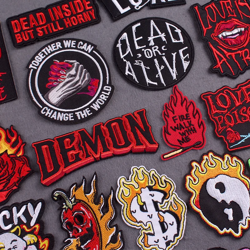

Demon Patch Iron On Embroidered Patches for Clothing Thermoadhesive Patches DIY Punk Clothes Stripe Flame Badges On Backpack