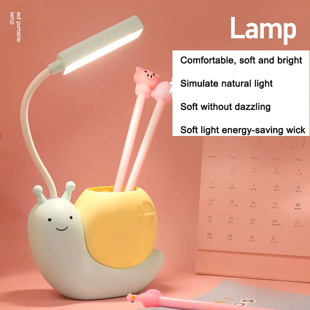 

Hot New LED Night Light Desk Lamp Nordic Cute Snail USB Charging Pen Holder Lamp Kid Bright Reading Lamp With Pen Organizer