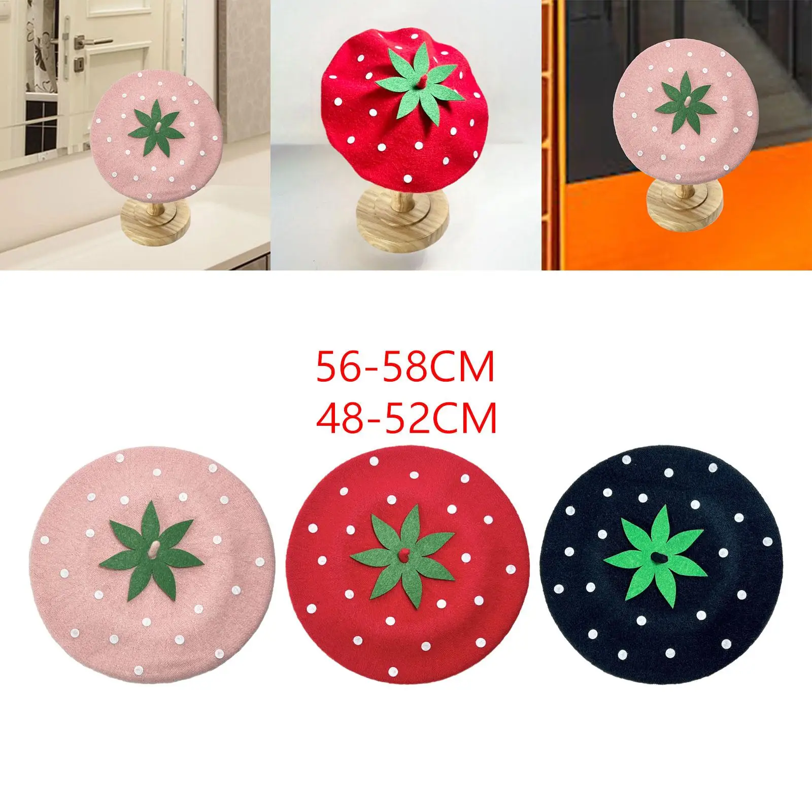 Strawberry Beret Hat Casual Decor Breathable Luxury Comfortable Elegant Painter Hat for Festival Cosplay Traveling New Year Lady
