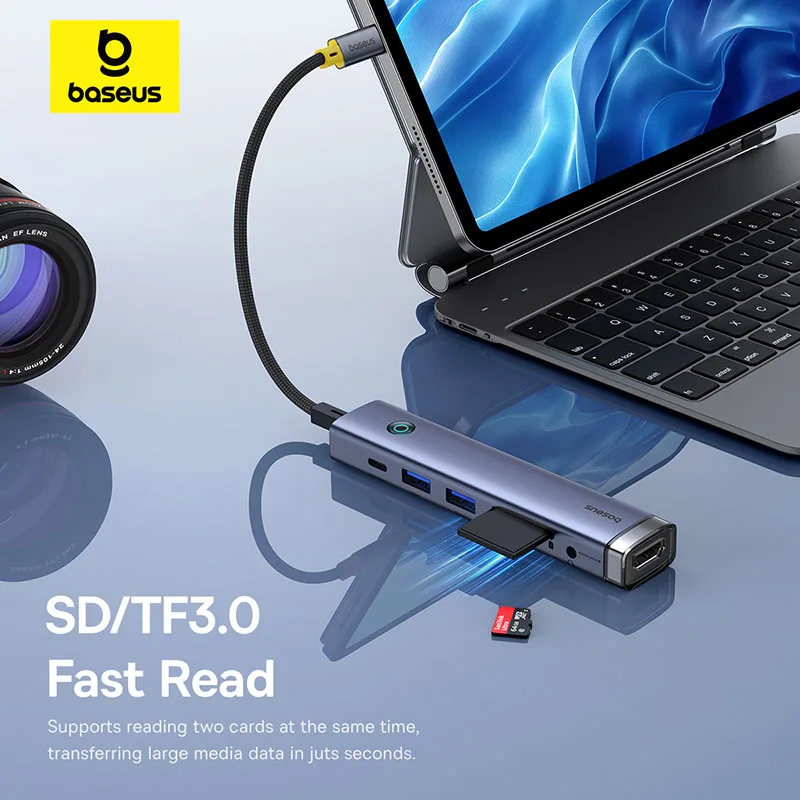 Baseus-hub Usb c para Hdmi 4k 60hz Usb tipo c 3.0 Rj45 pd 100w sd Cartão tf Adaptador Slim Dock para Macbook pc - Imagem 2