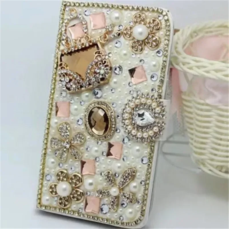 Luxury Bling Diamond Pearl Wallet Leather Flip cover Phone Case For Samsung Galaxy S24 S10 S20 S21 S22 Plus S23 Note8 9 10 20