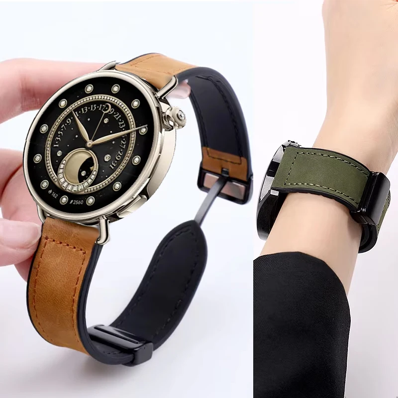 Premium Leather and Silicone Magnetic Watch Band, 18mm/20mm/22mm