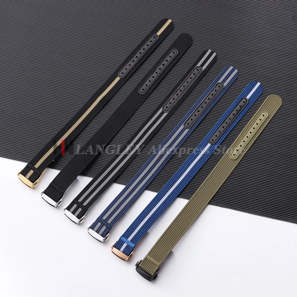 Ribbed Nylon Waterproof Watch Band with Folding Buckle - 20mm Canvas Strap for Men and Women Sports Watches