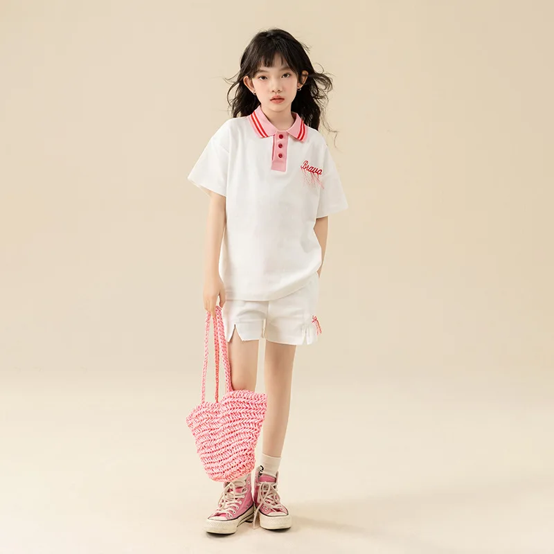 

Set Girls 12 years Summer Casual Clothing For Girls White Shirt Shorts Two Pieces Outfit Clothing