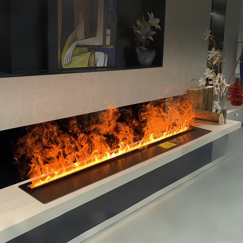 Modern 304 Stainless Steel Fireplace TV Stand with Imported Chip Ultrasonic Mist Humidifier Remote Control