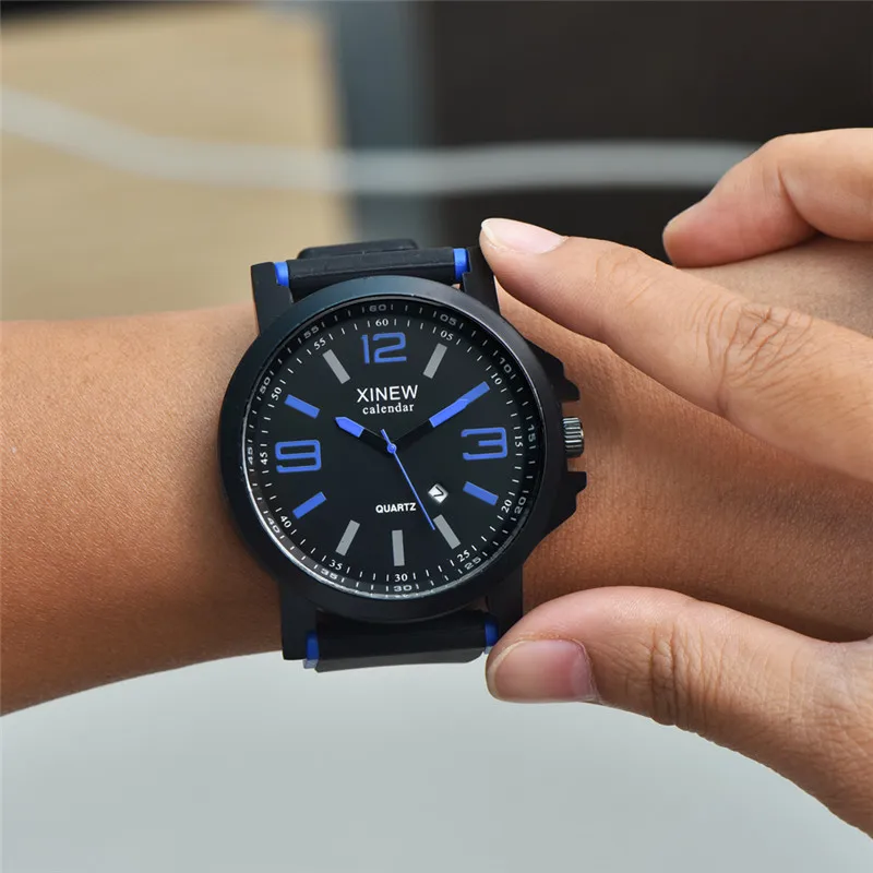 Men Original XINEW Brand Watches Students Boy Fashion Casual Rubber Band Simple Sports Date Quartz Watch Black Montre Homme 2024