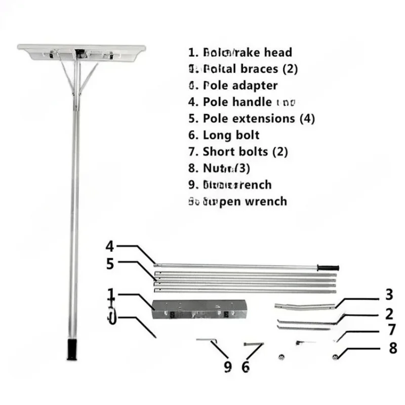 Roof Snow Rake Extendable Removal Tool Aluminium Alloy with Two Wheels Snow Pusher for Driveway Dribs Snow House Roof Wet Leaves