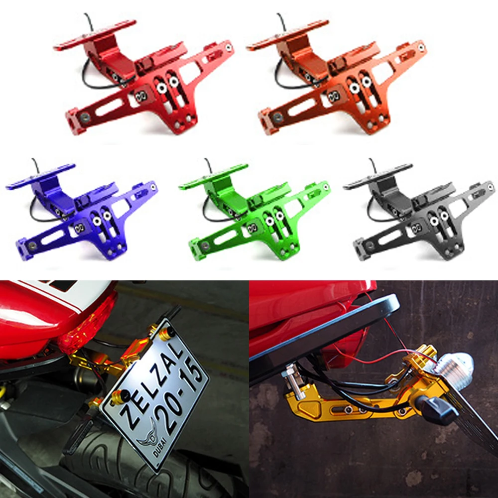 

Motorcycle Modified Parts Rear Fender Adjustable License Plate Holder Bracket & LED Light For Yamaha For Honda Suzuki Universal