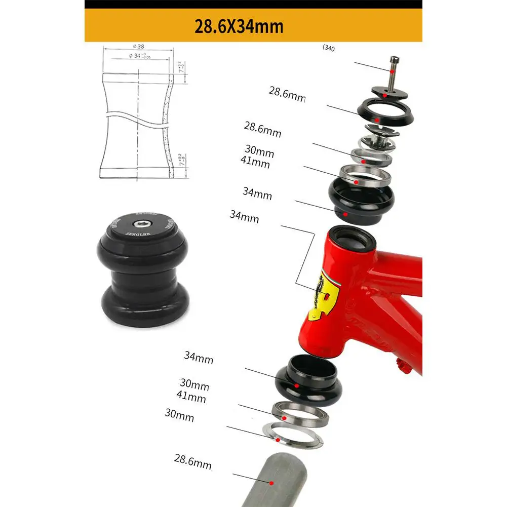 Bike Headset Bearings Fixed Gear Bicycle Bearing Set 34/44mm Road Bike Steering Column Headset