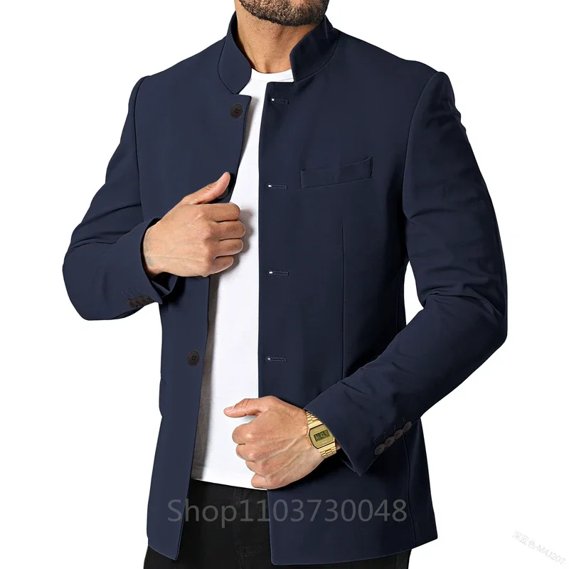 Men's Chinese Suit Traditional Coat Slim Fit Stand Collar Blazer