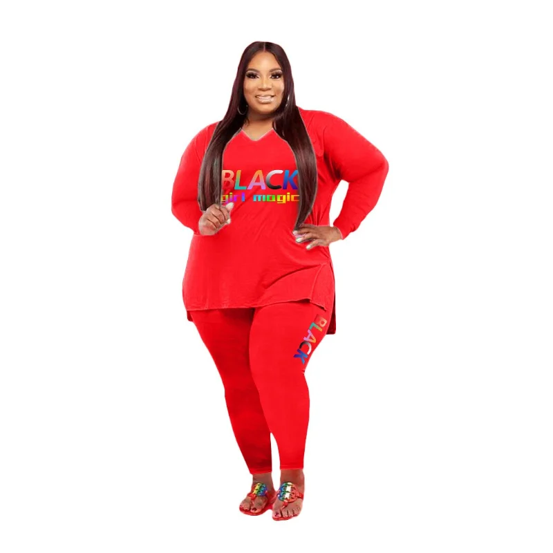 XL-5XL 플러스 사이즈 세트, 여성 의류, 2023 패션, 여름 가을, 긴 소매, 루즈 투피스 세트, 여성 의상, 여성 바지 정장