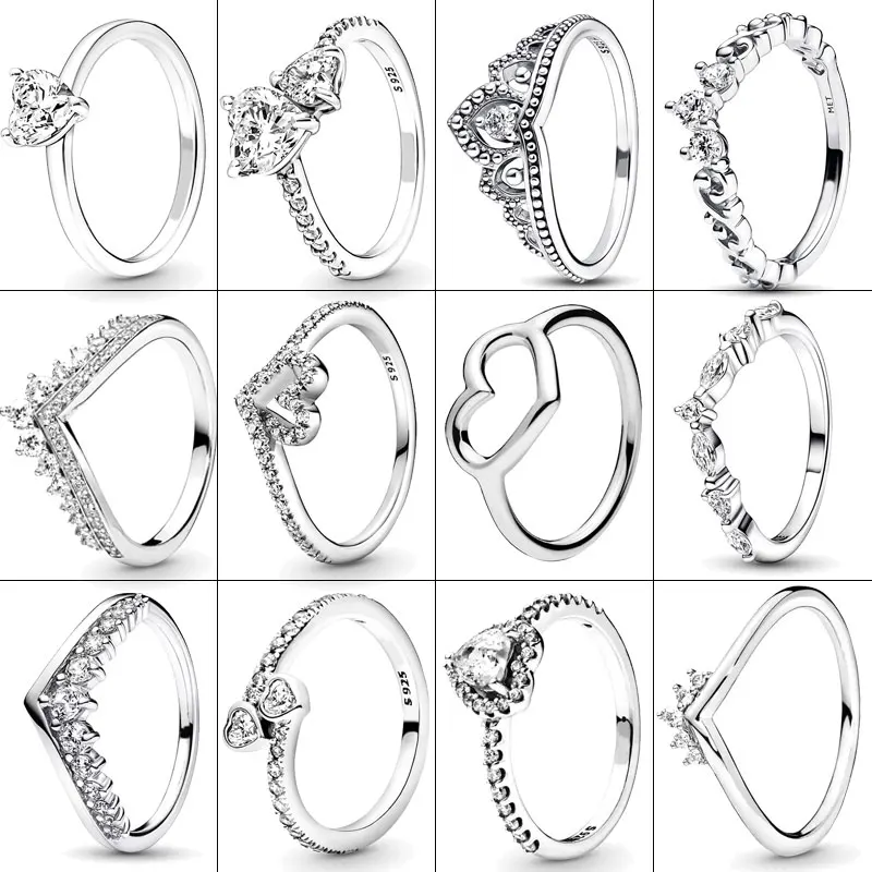 Anello In Argento 925 Sparkling Wishbone Heart Ring Princess Wishbone Finger Ring Per Le Donne Regalo Di Nozze Pandor Ring Jewelry Fai Da Te