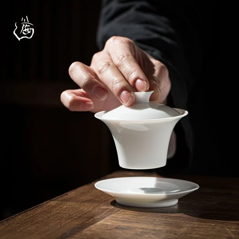 Chinese Teaset Gaiwan Tea Cups Tureen Lid Bowl Saucer Tea Brew White Porcelain Ceramic Kung Fu Bowl