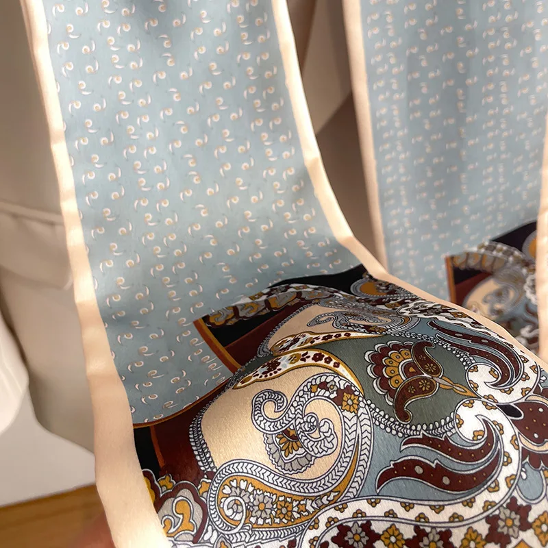 women's silk printed long narrow scarf