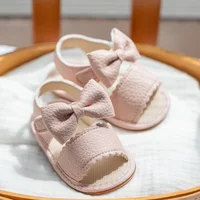 Newborn Classic Walking Shoes Summer Girls Breathable Sandals Pure Color Bowknot Garden Shoes Anti-slip Rubber Sole Baby Shoes 4