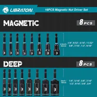 LIBRATON 16PCS Magnetic Nut Driver Set, 1/4"-9/16" Nut Drivers and 1/4"-4/3" Deep Nut Drivers, SAE Nut Driver for Impact Drills 2