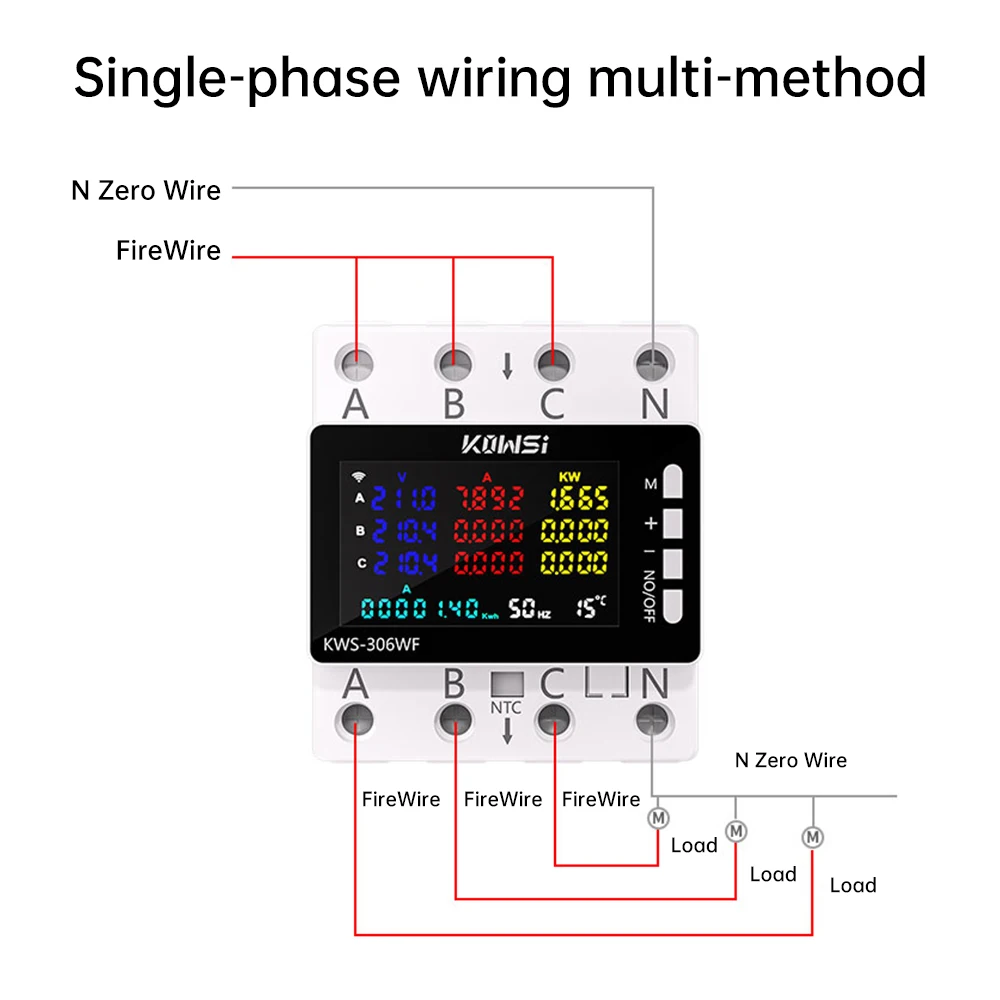 Умный Wi-Fi счетчик электроэнергии реле напряжения KWS-306WF 3 фазы 380В 80A