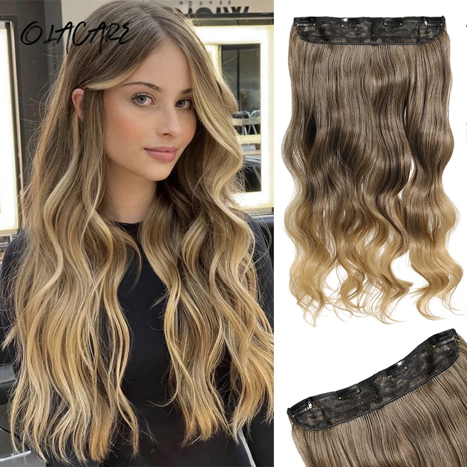 Synthetic Curly Wavy Hair Extensions Clip In Omber Brown Blonde