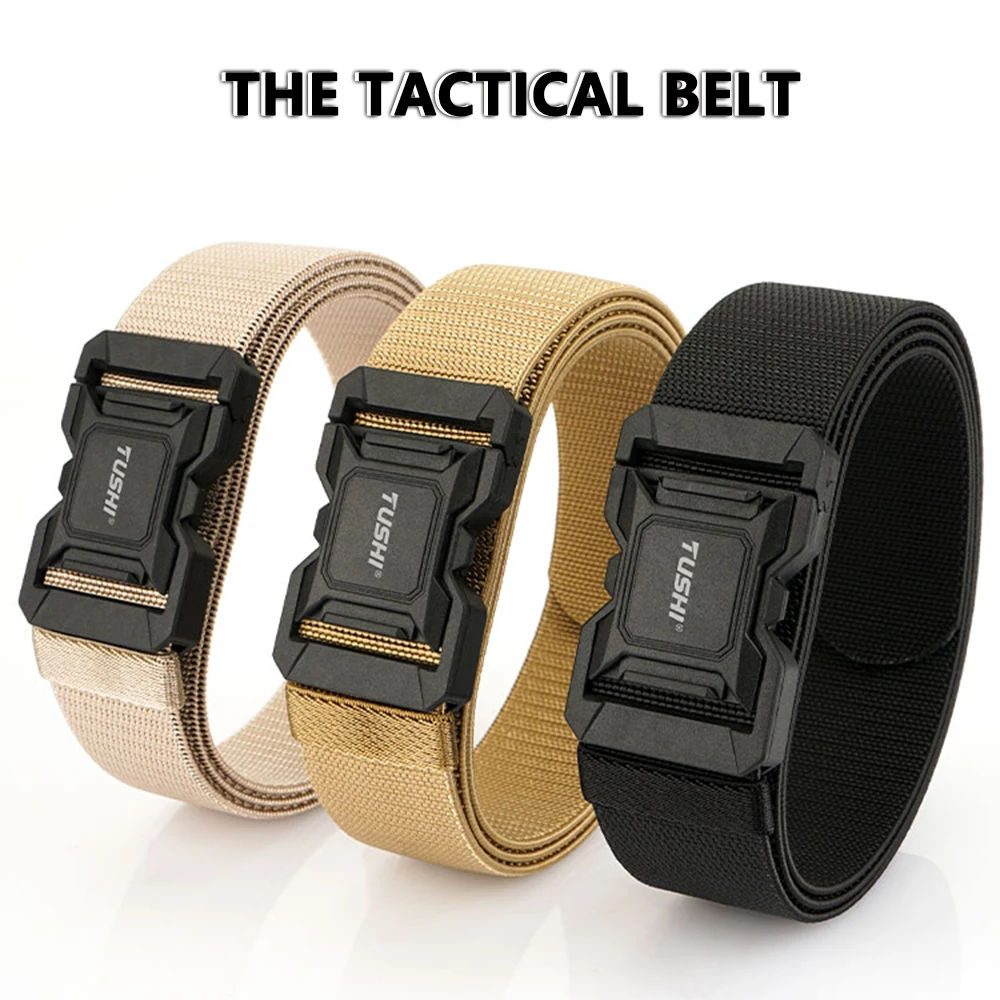 TUSHI Neuer taktischer Gürtel für Herren, Kunststoff-Magnetschnalle, lässiger Nylon-Elastikgürtel, Schnellverschluss, Militärgürtel, Gürtel für Männer, Geschenk – Detail 1