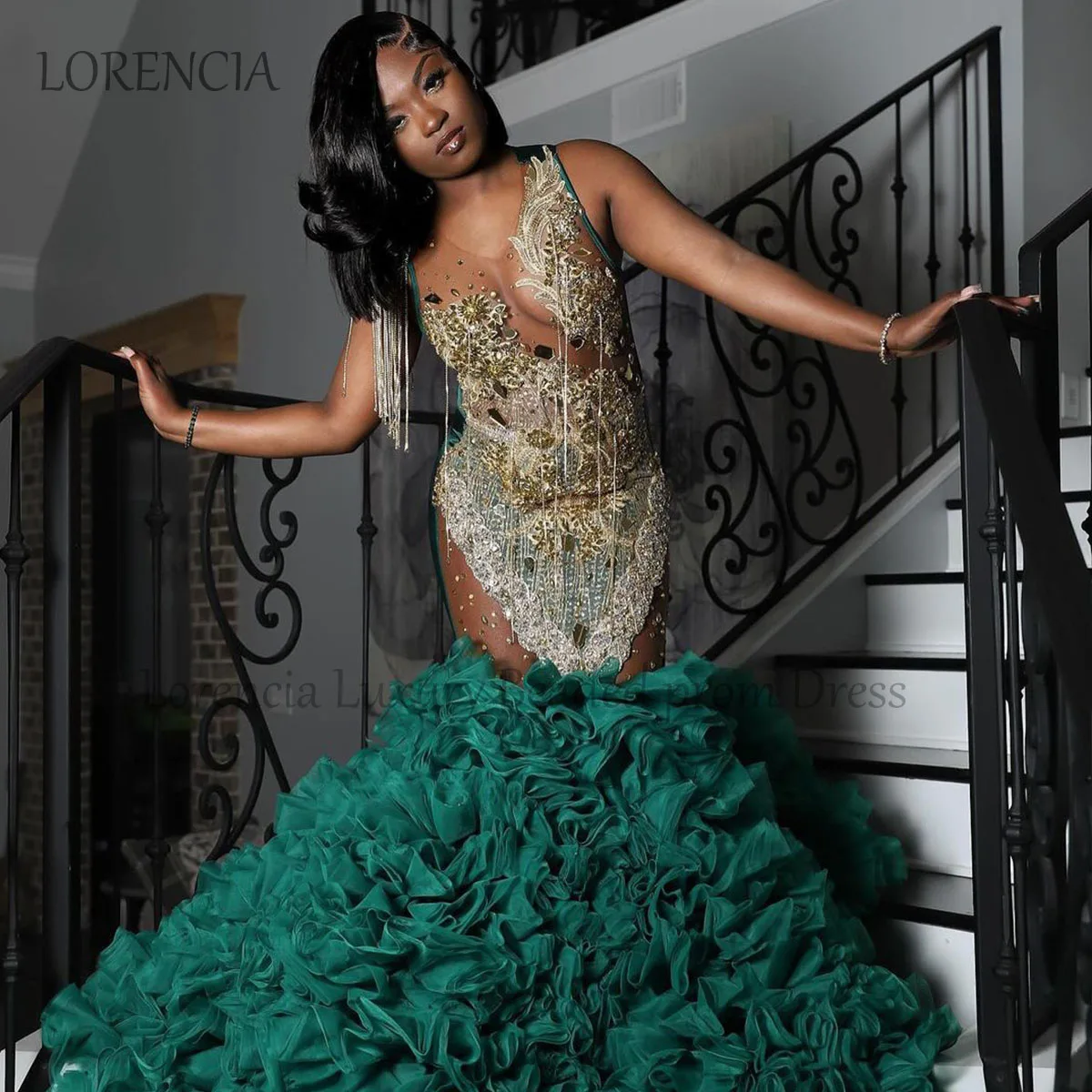 Emerald Green Prom Dress Black Girl Prom Dress Emerald Ruffle