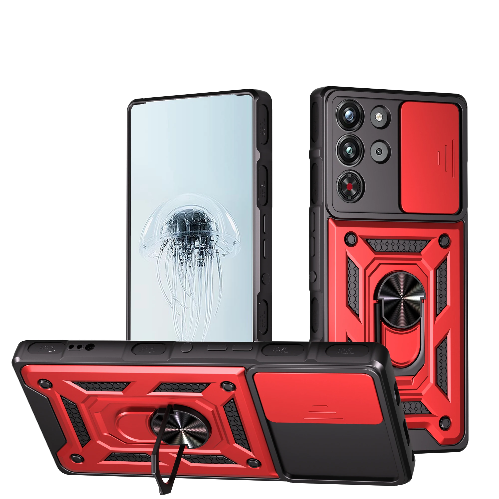 Camera Armor Phone Case with Magnetic Holder Ring and Full Lens Protection - Silicone Bumper Cover