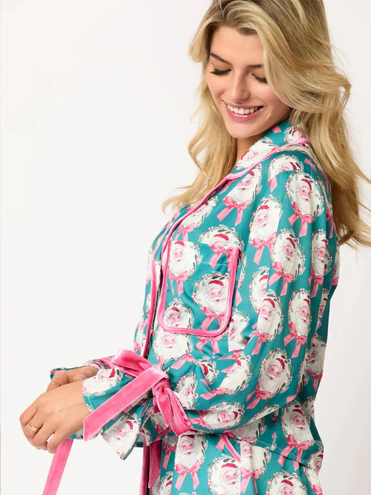 Y2k Pink Bow Pajama Sets for Women 2 Piece Shorts Cute Short Sleeve Matching Lounge Shirts Sets 90S Santa Claus pajamas pajama sets