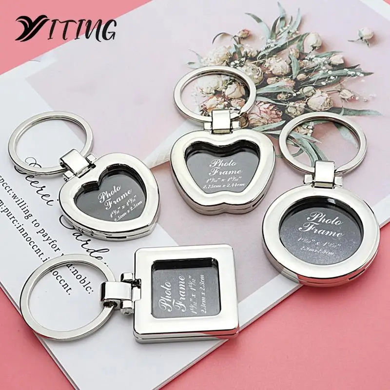 New Trendy Photo Keychain Mini Creative Metal Alloy Heart Square Round Oval Insert Photo Picture