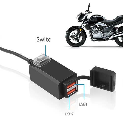 QC3.0 USB 오토바이 소켓, 방수 듀얼 USB, 콘센트 교체, 5V 전원 공급 어댑터, 온/오프 스위치 포함, 전화 내비게이션 3